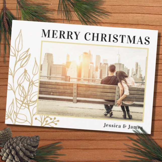Budget Gold Foliage Photo Merry Christmas Card (Creator Uploaded)