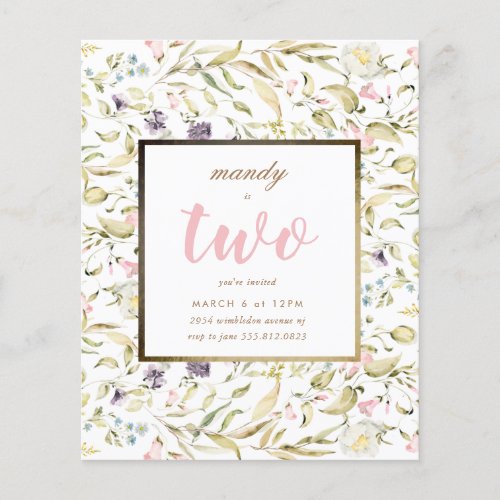 Budget Gold Frame Boho Wildflower Birthday Invite Flyer