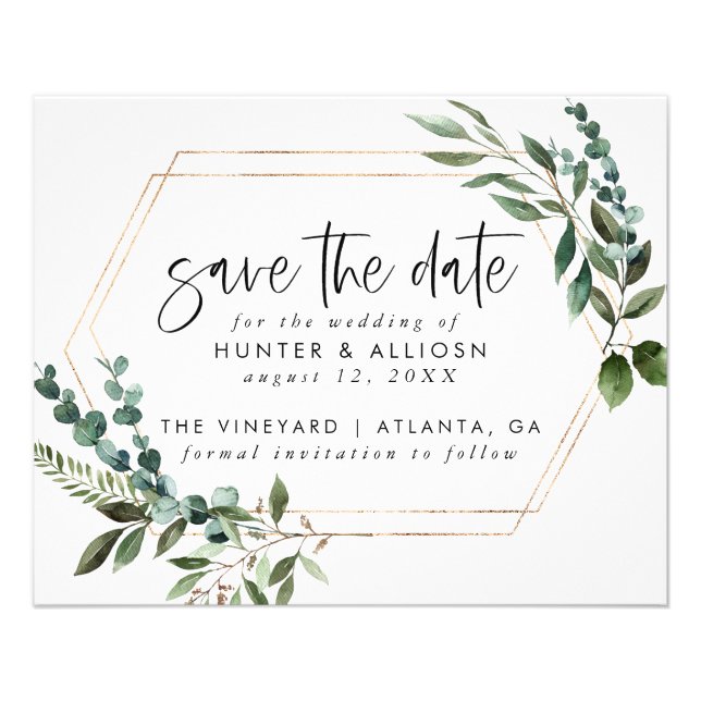 Budget Gold Frame Floral Save the Date Flyer (Front)