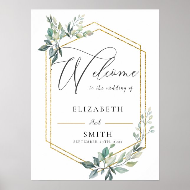 Budget Gold Frame Flyer Rustic Foliage Wedding Poster (Front)