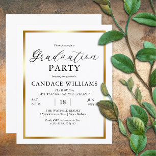 Budget Gold Frame Minimalist Grad Party Invitation