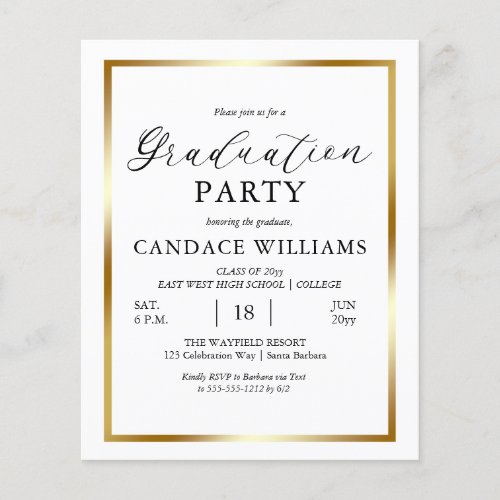 Budget Gold Frame Minimalist Grad Party Invitation