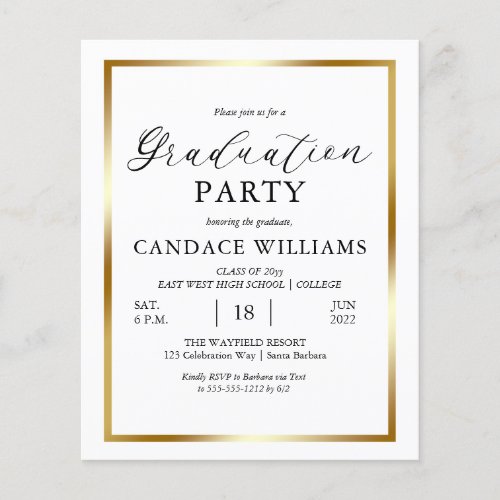 Budget Gold Frame Minimalist Grad Party Invitation Flyer