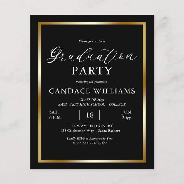 Budget Gold Frame Minimalist Party Invitation Flye Flyer (Front)