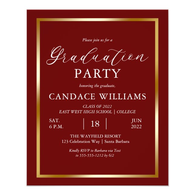 Budget Gold Frame Minimalist Party Invitation Flyer (Front)