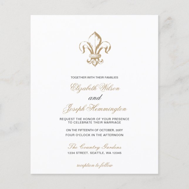 Budget Gold French Fleur de Lis Wedding Invitation (Front)