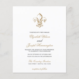 Budget Gold French Fleur de Lis Wedding Invitation