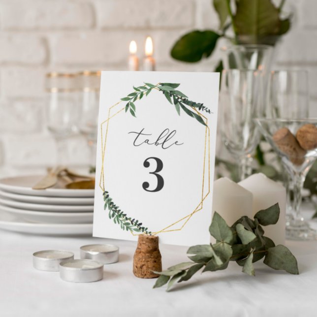 Budget gold geometric watercolor foliage table number (Creator Uploaded)