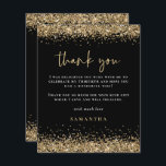 Budget Gold Glitter 30th Birthday Black Thank You<br><div class="desc">Gold Glitter Thirtieth Birthday Party Black Thank You. A budget price SMALLER 4.5” x 5.6” alternative. Available in a SEMI-GLOSS 110 lb CARD STOCK which is the default option (thicker for invitations), OR a SATIN FINISH 80 lb THINNER PAPER STOCK (ideal for enclosures). Borders of faux gold glitter are at...</div>