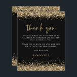 Budget Gold Glitter 30th Birthday Black Thank You<br><div class="desc">Gold Glitter Thirtieth Birthday Party Black Thank You. A budget price SMALLER 4.5” x 5.6” alternative. Available in a SEMI-GLOSS 110 lb CARD STOCK which is the default option (thicker for invitations), OR a SATIN FINISH 80 lb THINNER PAPER STOCK (ideal for enclosures). Borders of faux gold glitter are at...</div>