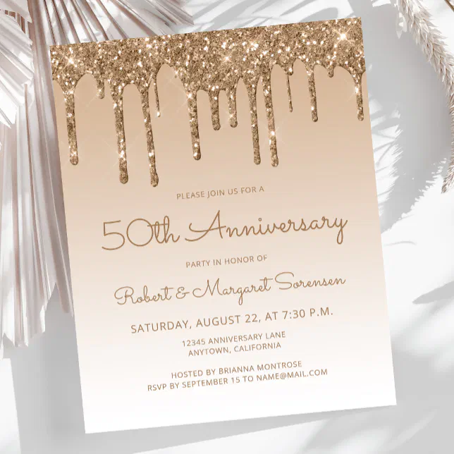 Budget Gold Glitter 50th Anniversary Invitation | Zazzle