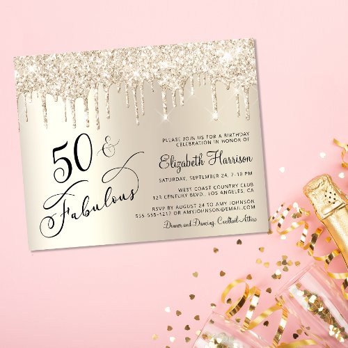 Budget Gold Glitter 50th Birthday Party Invitation