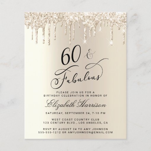 Budget Gold Glitter 60th Birthday Invitation Zazzle