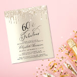 Budget Gold Glitter 60th Birthday Invitation<br><div class="desc">Elegant,  chic and budget-friendly 60th birthday party invitation with "60 & Fabulous" written in a stylish script,  a gold background,  and gold faux glitter drips. Personalize with her name and the party details.</div>