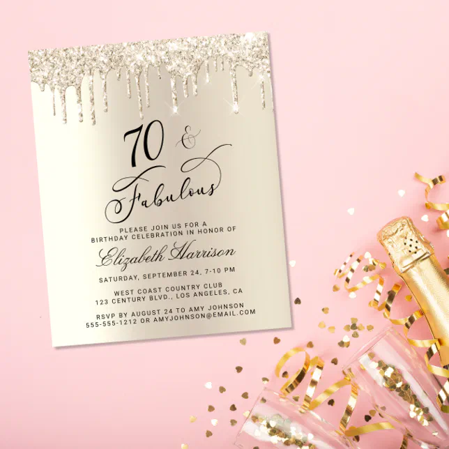 Budget Gold Glitter 70th Birthday Invitation Zazzle