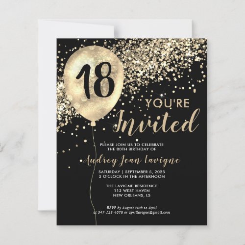 Budget Gold Glitter Balloon Black 18th Birthday