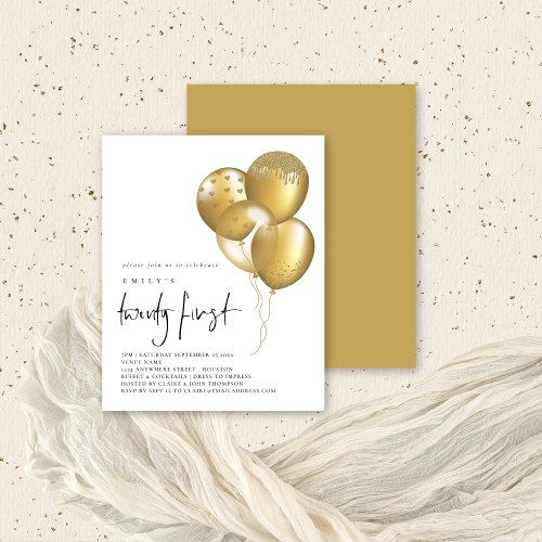 Budget Gold Glitter Balloons 21st Party Invite