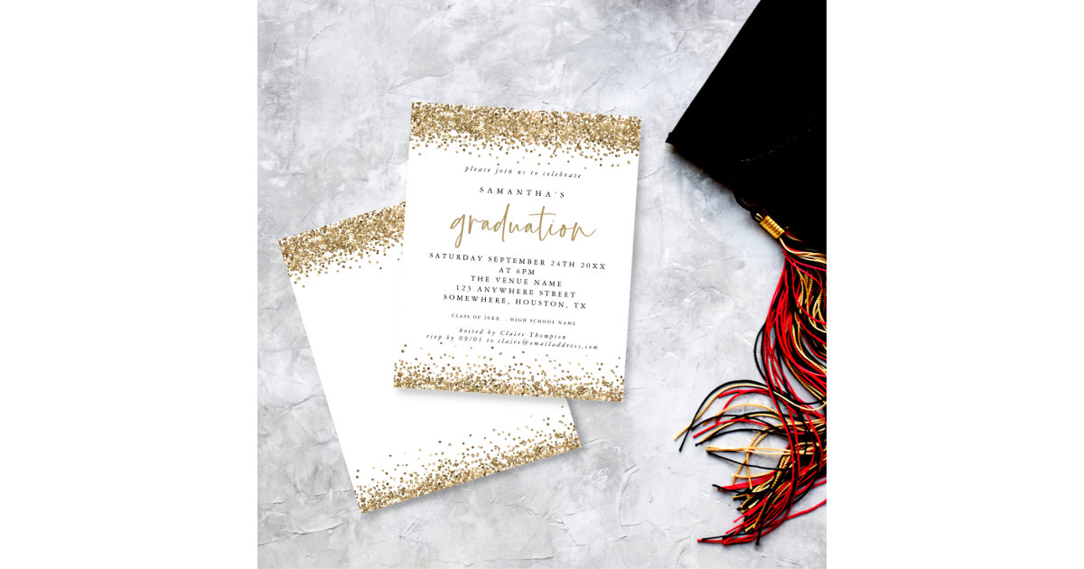 Budget Gold Glitter Border Graduation Invitation | Zazzle