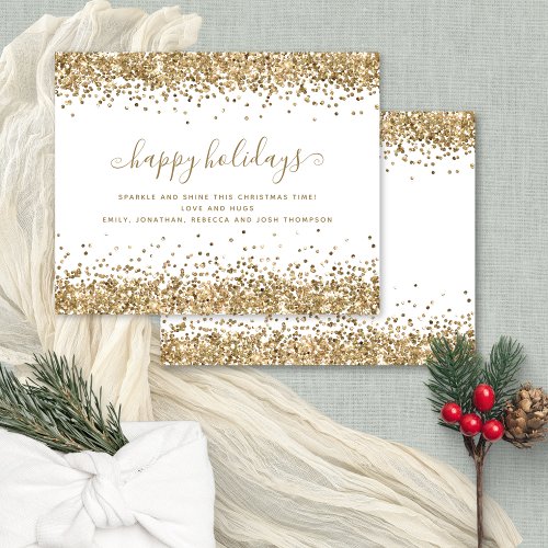 Budget Gold Glitter Borders Happy Holidays Card