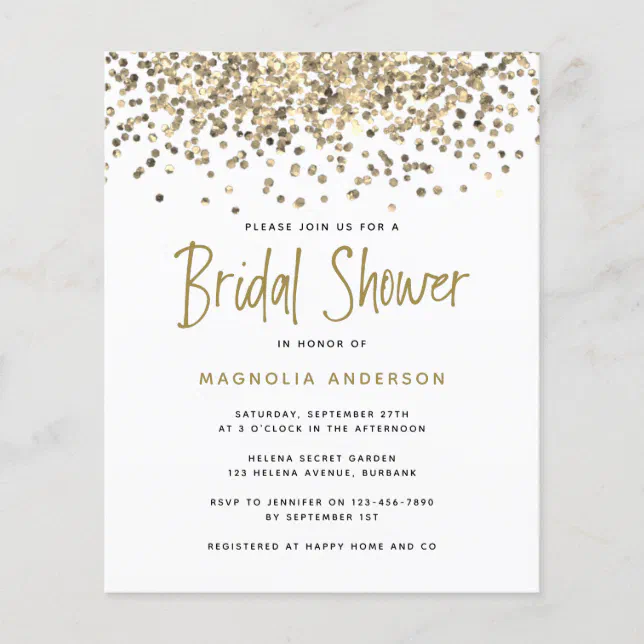 BUDGET Gold Glitter Bridal Shower Invitation | Zazzle