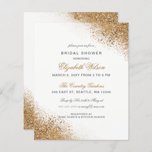 Budget Gold Glitter Bridal Shower Invitation (Front/Back)