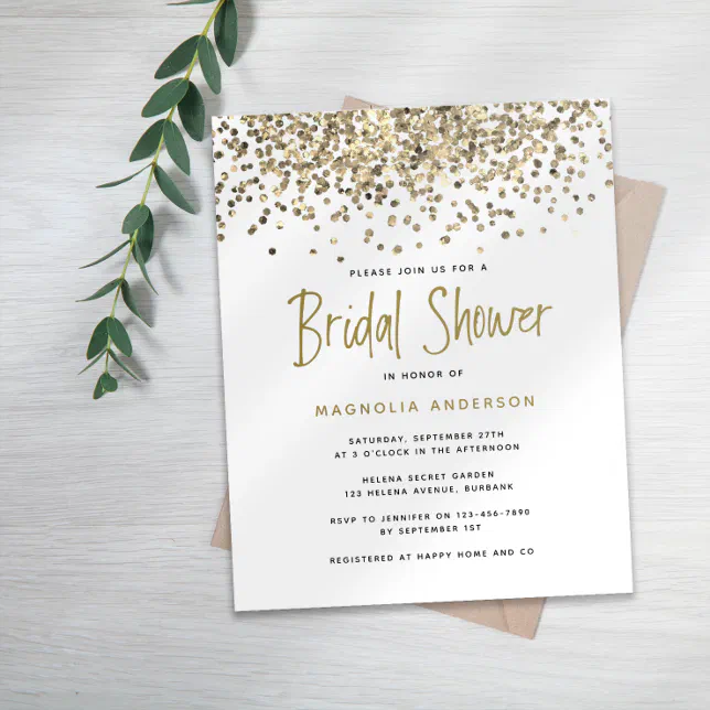 BUDGET Gold Glitter Bridal Shower Invitation | Zazzle