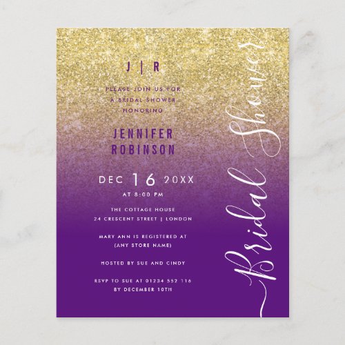 Budget Gold Glitter Bridal Shower Purple 
