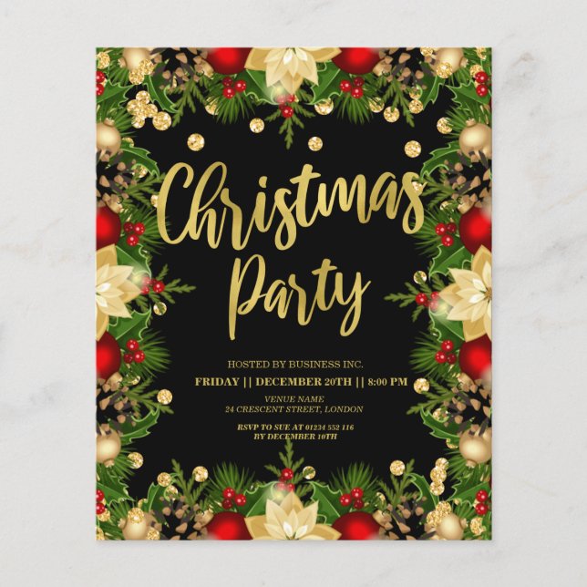 Budget Gold Glitter Christmas Corporate Invite Flyer (Front)