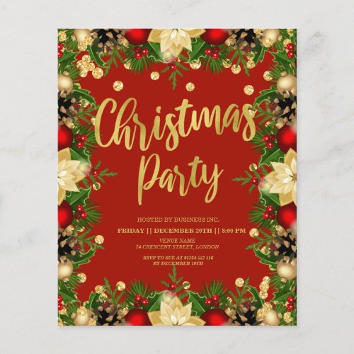 Budget Gold Glitter Christmas Corporate Red Invite Flyer