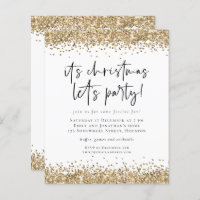 Budget Gold Glitter Christmas Lets Party Invite