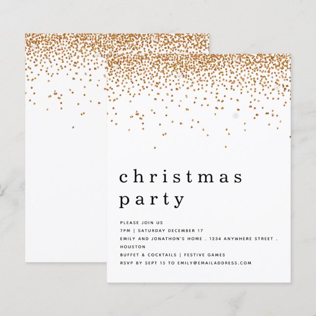 Budget Gold Glitter Christmas Party Invitation (Front/Back)