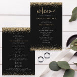 Budget Gold Glitter Confetti Black Wedding Program<br><div class="desc">Gold Glitter Confetti Black Wedding Program. Size 5.5” x 8.5” at a budget price,   This  elegant design has faux glitter gold borders on each side. Welcome is in a set informal handwritten style script and the rest of the words you can easily personalise.</div>