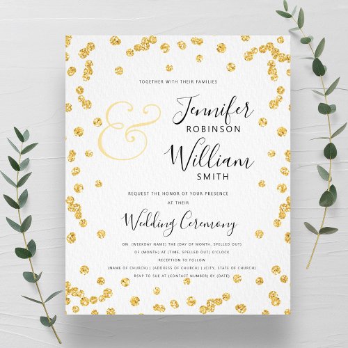 BUDGET Gold Glitter Confetti Script Wedding Flyer