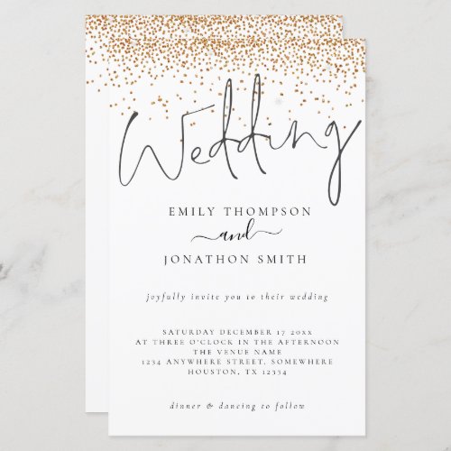 Budget Gold Glitter Confetti Script Wedding Invite