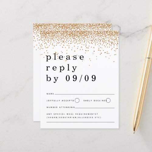 Budget Gold Glitter Confetti Script Wedding RSVP