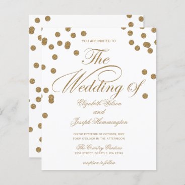 Budget Gold Glitter Confetti Wedding Invitation