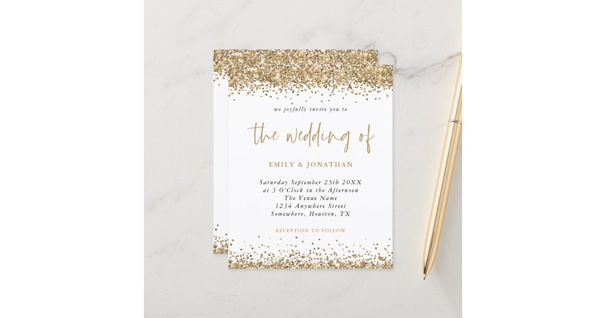 Budget Gold Glitter Confetti Wedding Invitation | Zazzle