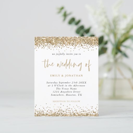 Budget Gold Glitter Confetti Wedding Invitation | Zazzle