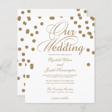 Budget Gold Glitter Confetti Wedding Invitation