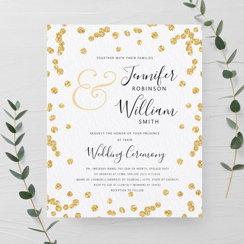 Budget Gold Glitter Confetti Wedding Invite 