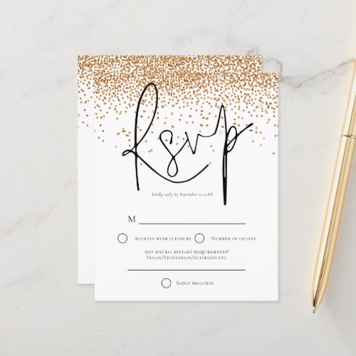 Budget Gold Glitter Confetti Wedding RSVP