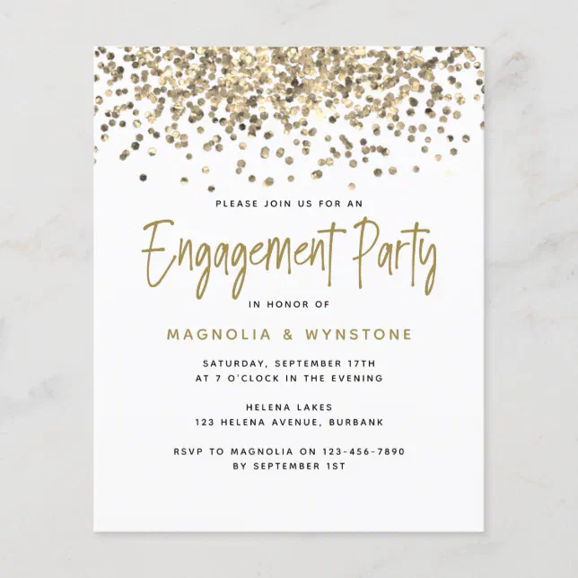 Budget Gold Glitter Engagement Party Invitation 