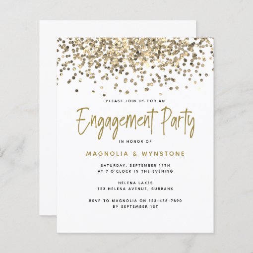 BUDGET Gold Glitter Engagement Party Invitation | Zazzle