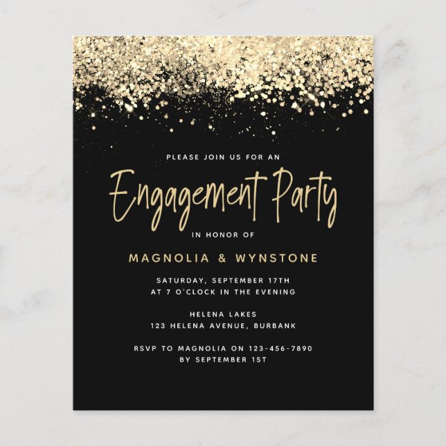BUDGET Gold Glitter Engagement Party Invitation (Front)