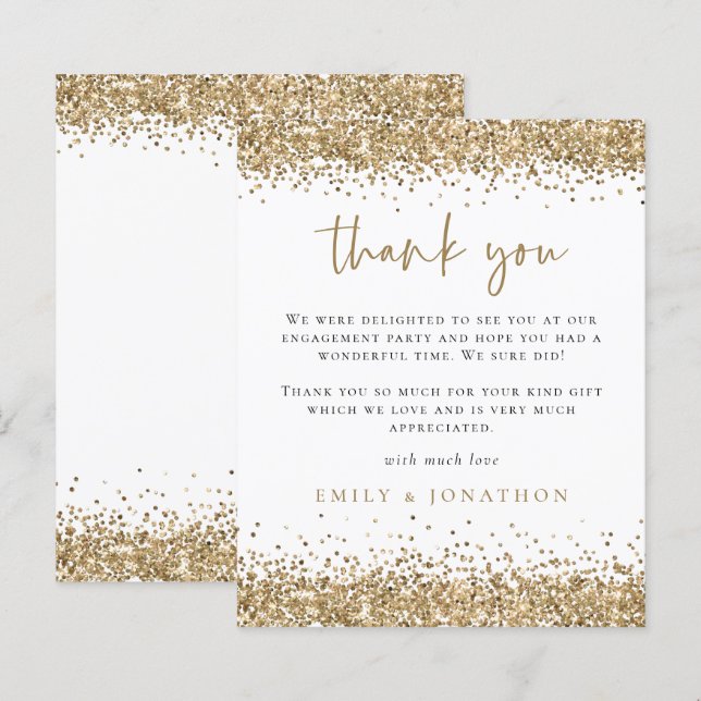 Budget Gold Glitter Engagement Party Thank You (Front/Back)