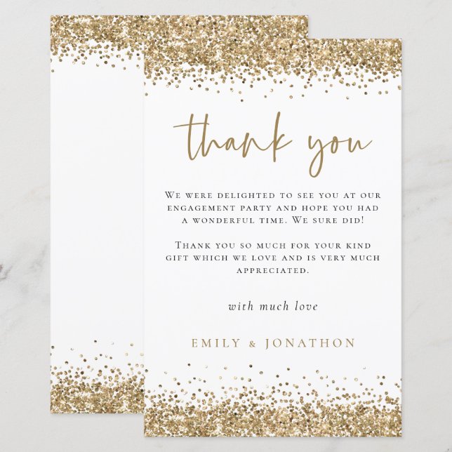 Budget Gold Glitter Engagement Party Thank You (Front/Back)