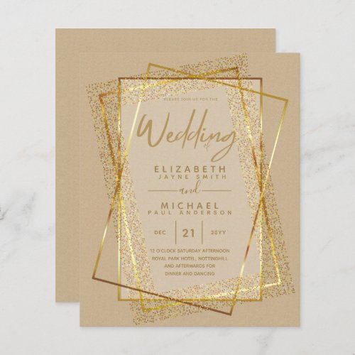 BUDGET GOLD Glitter Foil Look WEDDING INVITATIONS