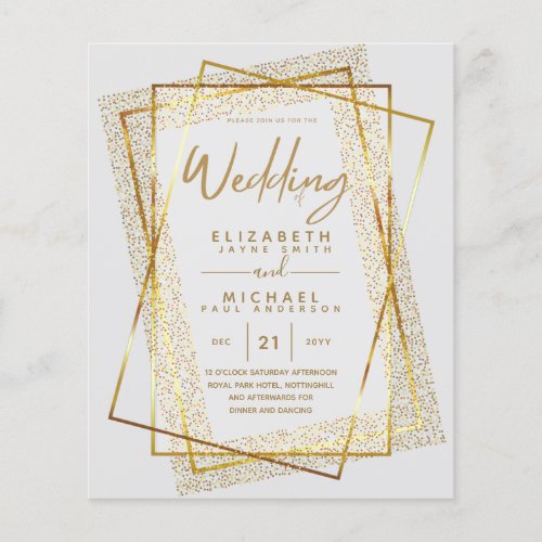 BUDGET GOLD Glitter Foil Look WEDDING INVITATIONS Flyer