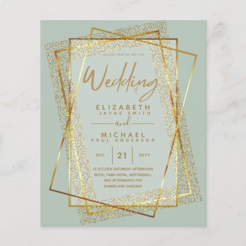 BUDGET GOLD Glitter Foil Look WEDDING INVITATIONS Flyer