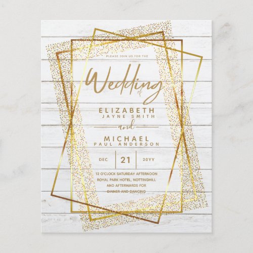 BUDGET GOLD Glitter Foil Look WEDDING INVITATIONS Flyer